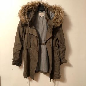 LOFT army green jacket with removable hood